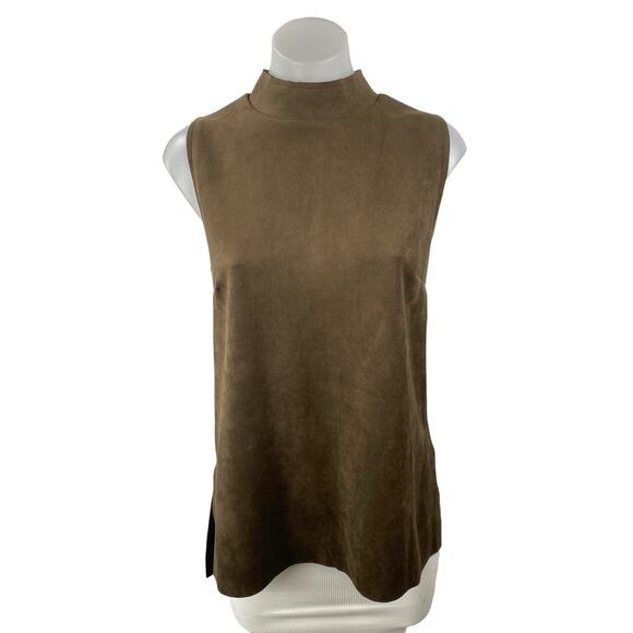 NEW Vince Camuto Women's Faux Suede Mock Neck Sleeveless Fitted Cami Tank Top M - Picture 1 of 7